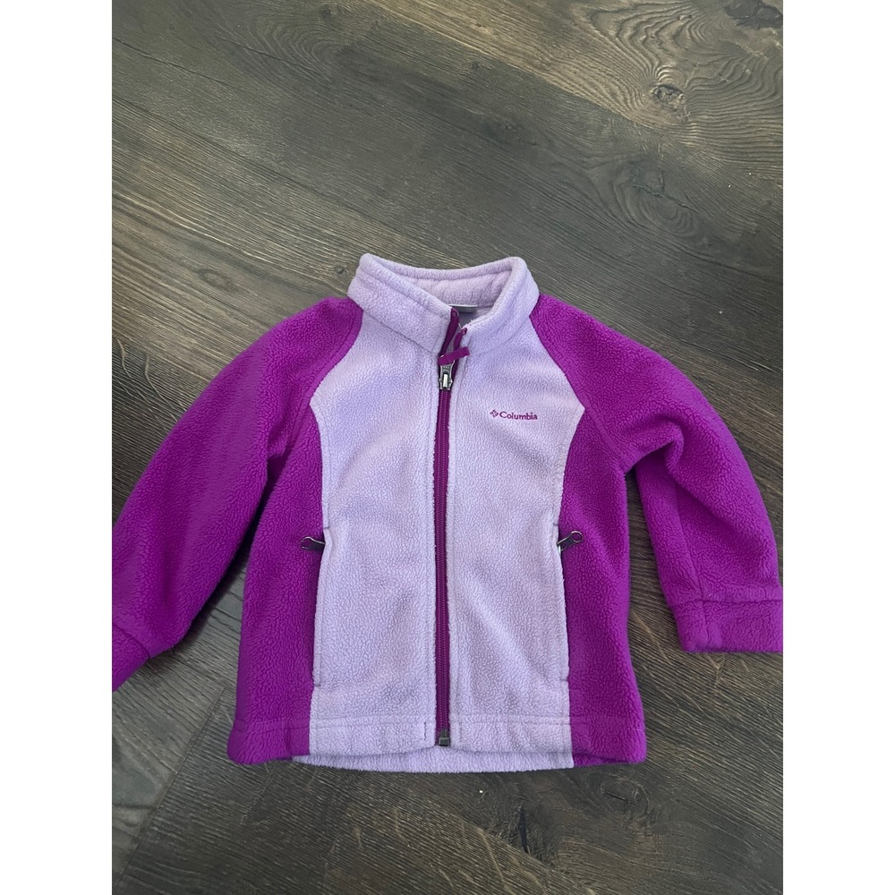 Columbia Girls Purple Full Zip Fleece Jacket Mock Neck Two Tone Size 2T